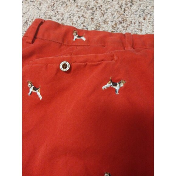 Polo Ralph Lauren Red Chino Shorts embroidered schnauzer dog print Size 33 - Picture 11 of 12